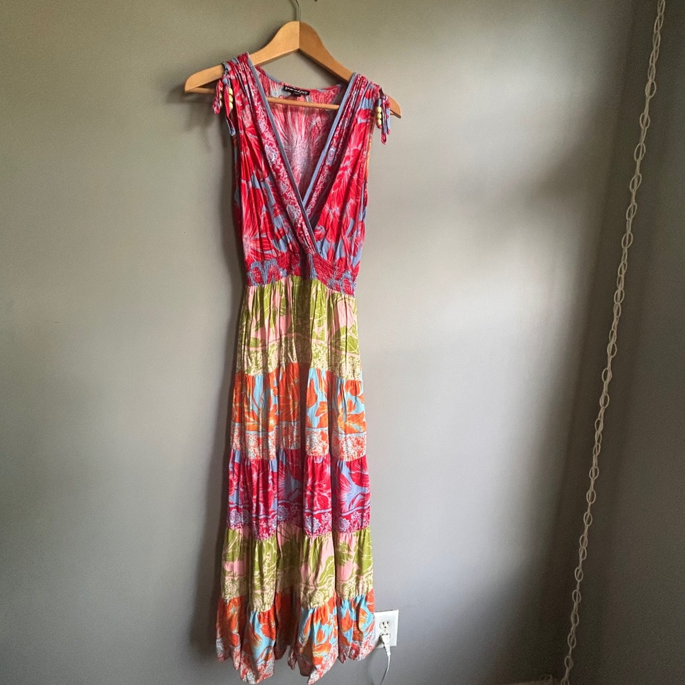 Sam and Jess Floral Patchwork Tiered Maxi Dress Petite Small PS Boho Tropical
